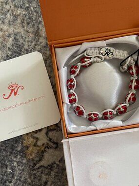 JOSEPH NOGUCCI Silver Metal Red Beaded Braided Bracelet NWT D2